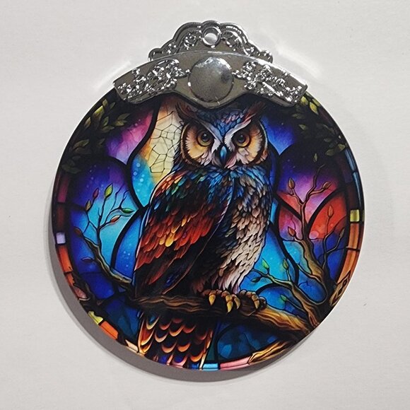 Owl Ornament Stained Glass Hanging Decor Holiday-Sun Catcher-Christmas - Picture 6 of 7